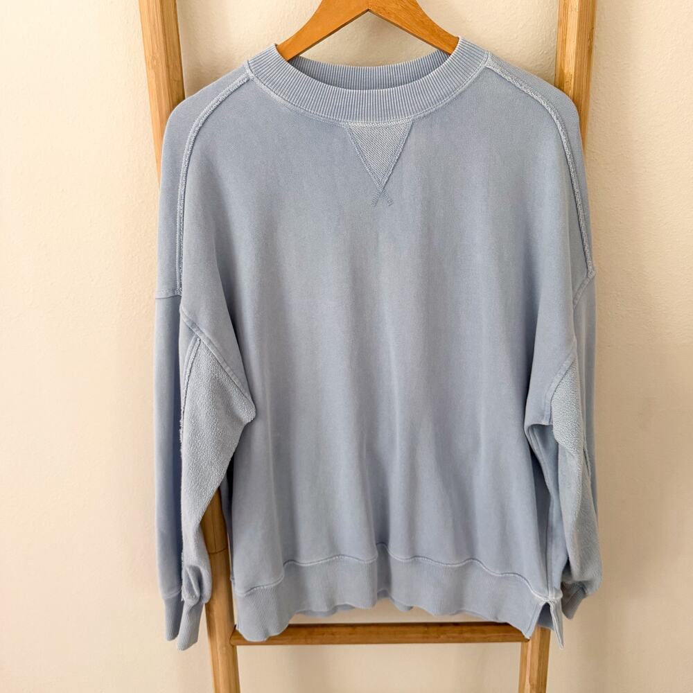 Aerie Distressed Lightweight Crewneck Sweatshirt Blue Oversized Women’s XS - Picture 2 of 6
